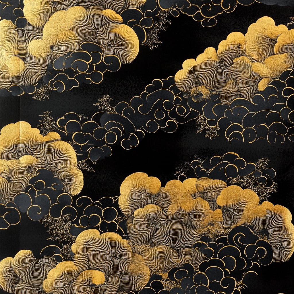 Original Southall Submission Grappling cloud artwork created with Karan Singh Bains — layered gold clouds