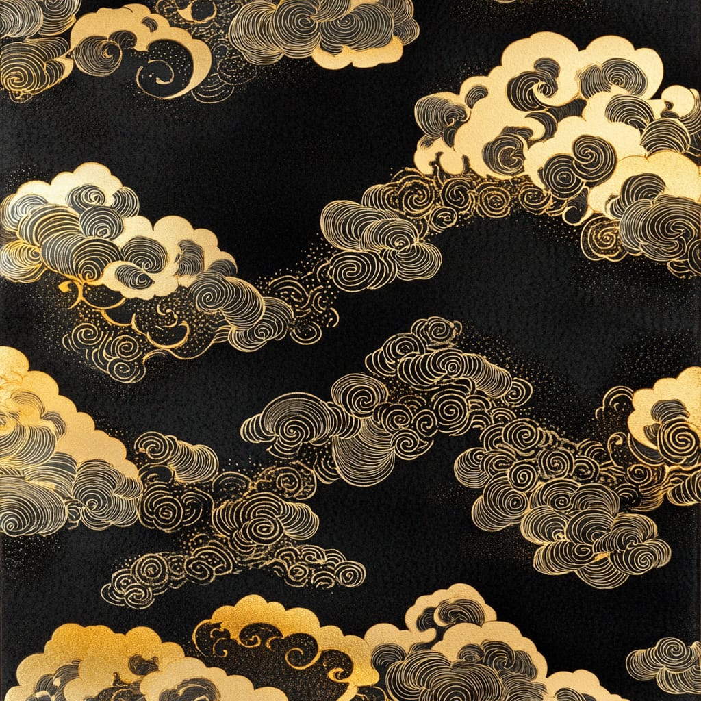 Original Southall Submission Grappling cloud artwork created with Karan Singh Bains — gold linework clouds