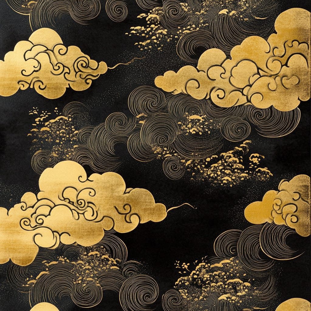 Original Southall Submission Grappling cloud artwork created with Karan Singh Bains — gold clouds and flowing linework